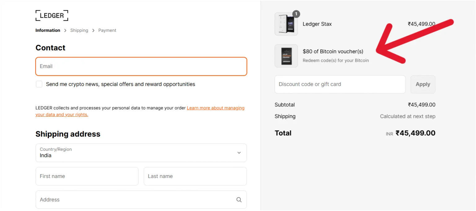 How to apply Ledger Bitcoin voucher code