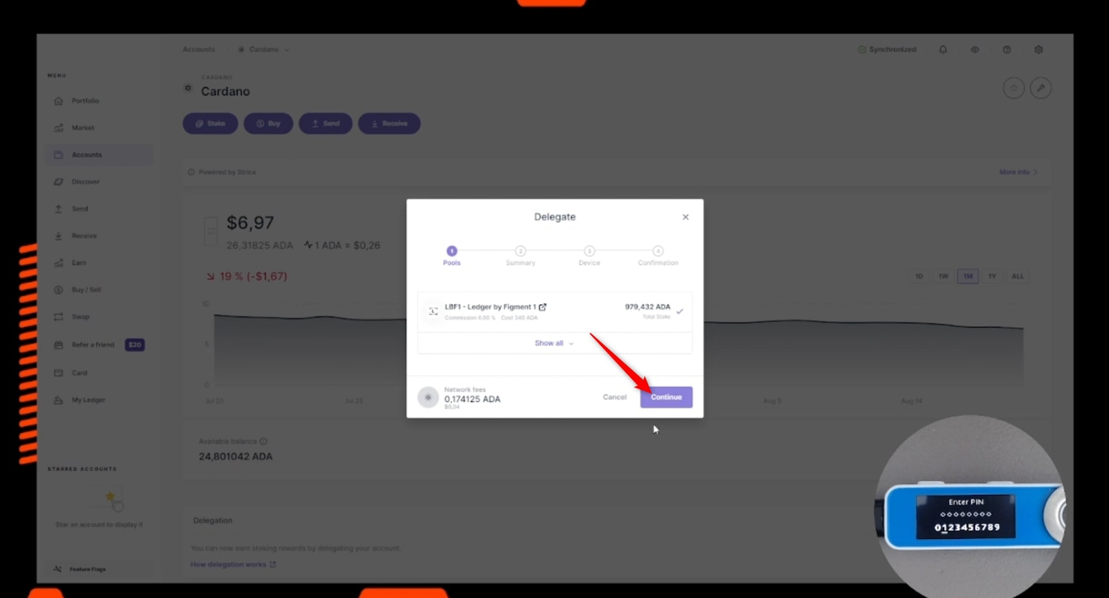 Staking on hardware wallet