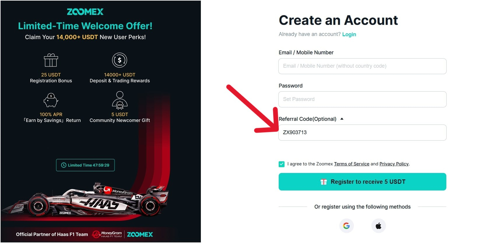 Enter zoomex referral code
