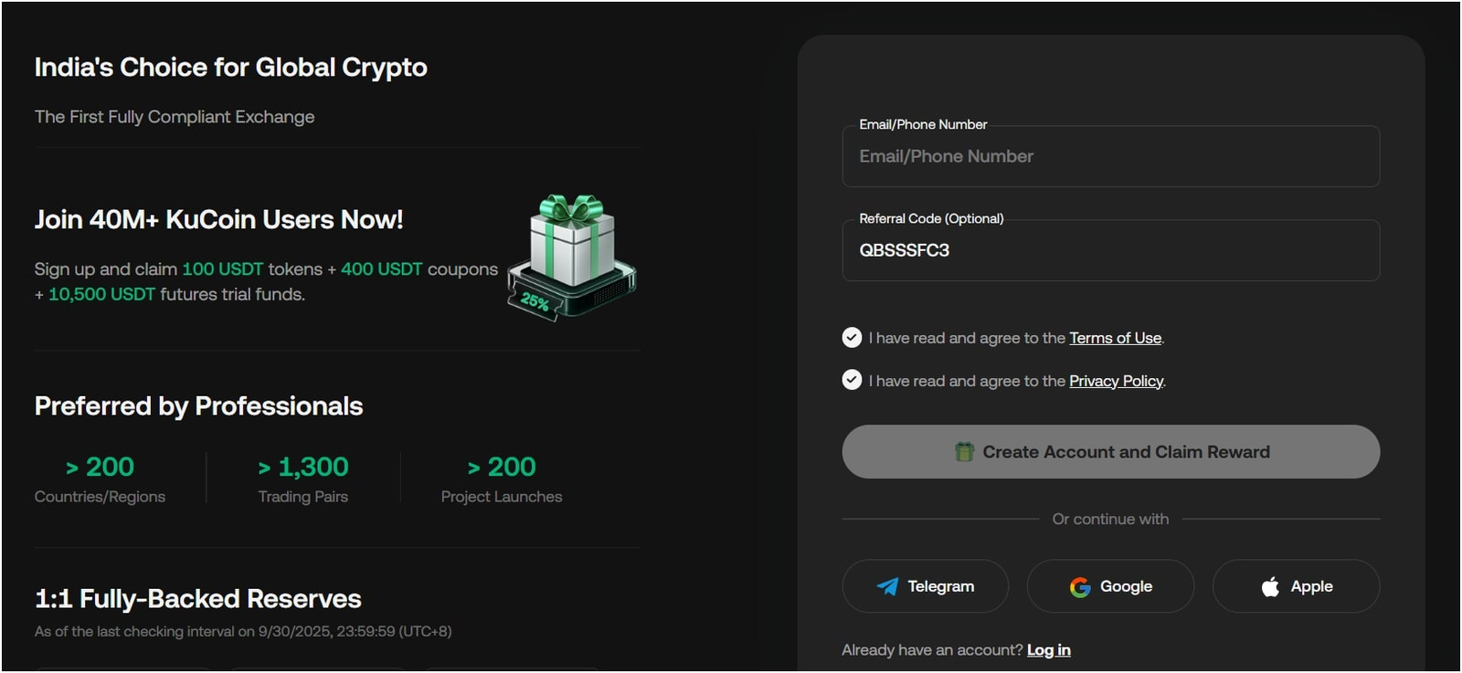 Enter referral code