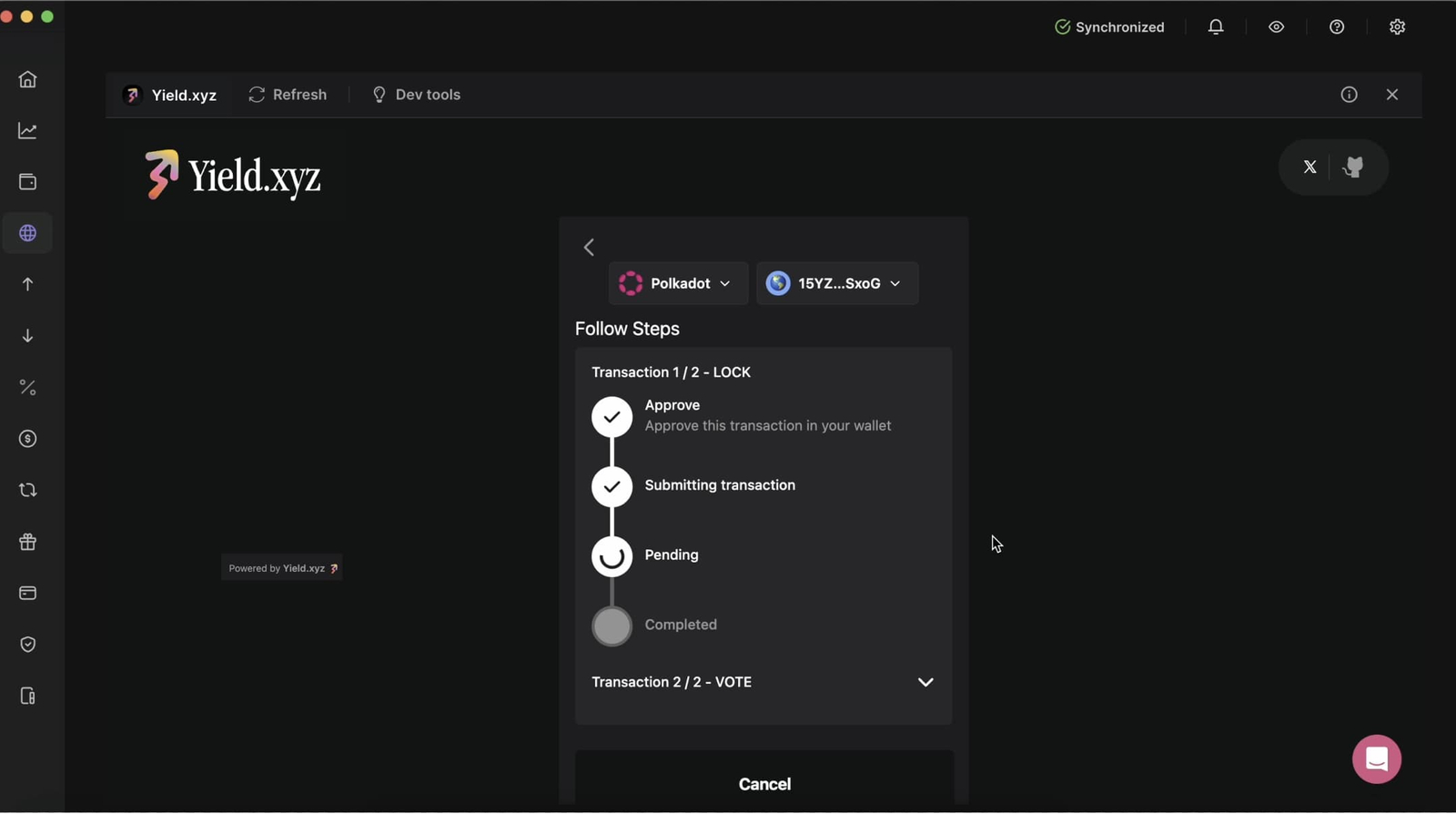 Sign transaction through Ledger