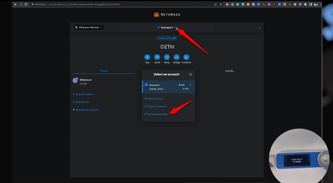 choose hardware wallet in a metamask