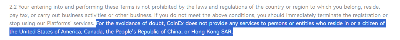 CoinEx restricted countries