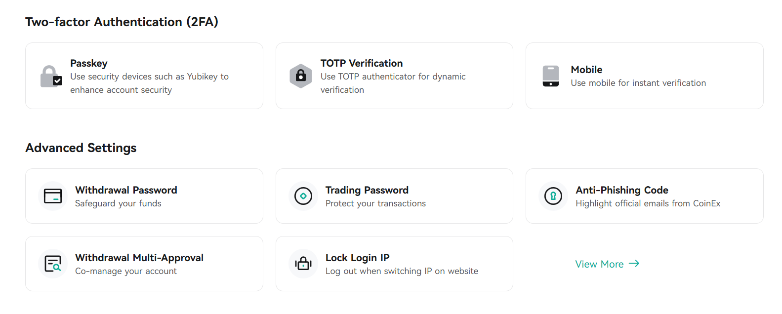 CoinEx user security measures