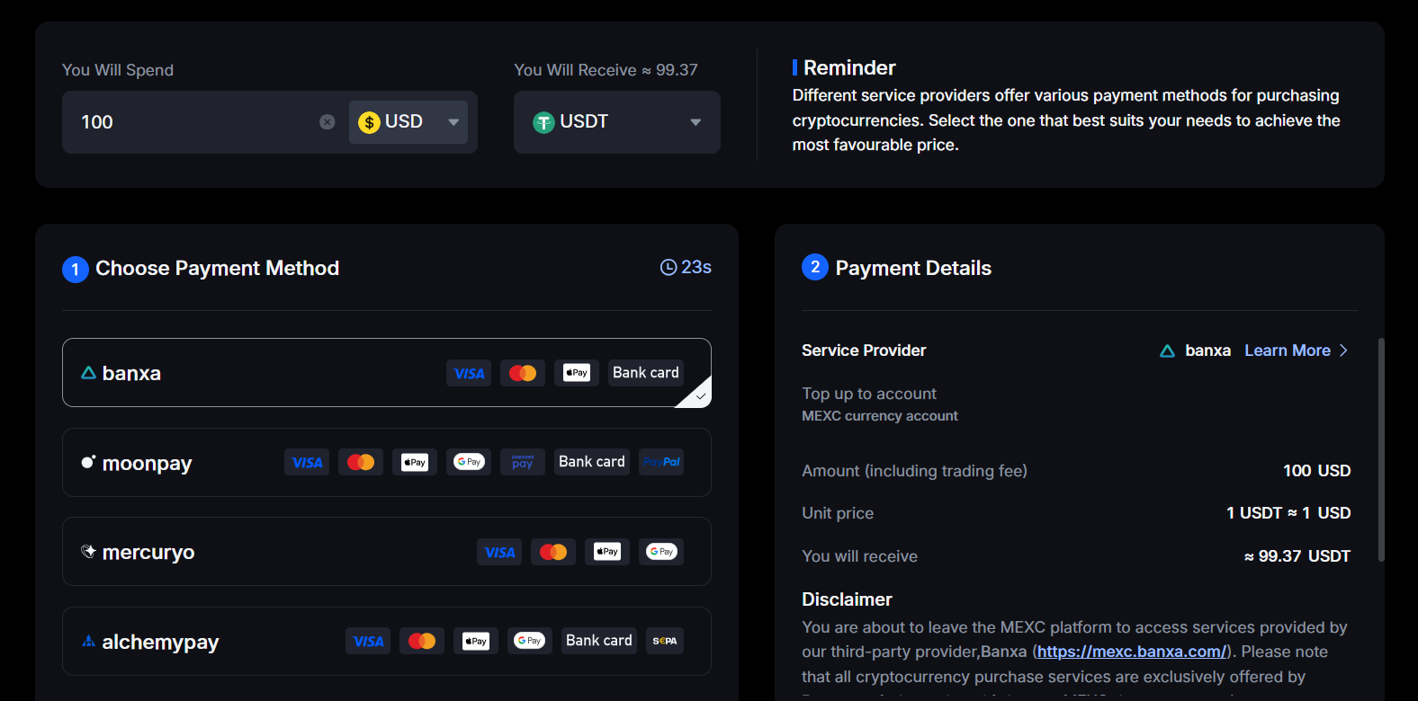 MEXC buying and selling crypto