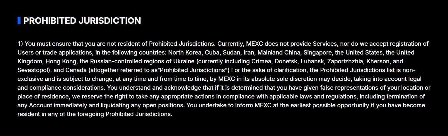 MEXC restricted countries