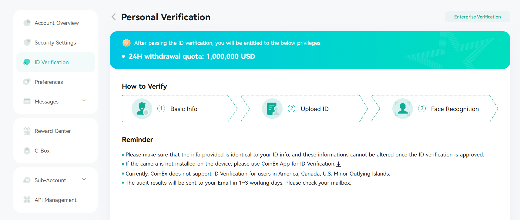 CoinEx KYC verification steps