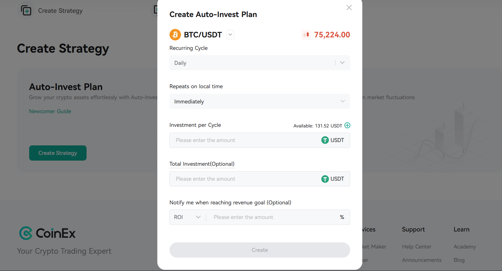 CoinEx auto-invest