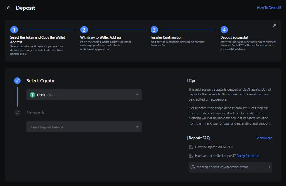 MEXC crypto deposits