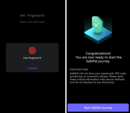 SafePal fingerprint set up