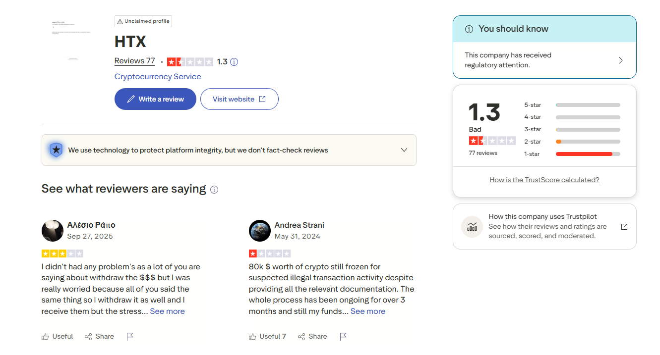 HTX review TrustPilot
