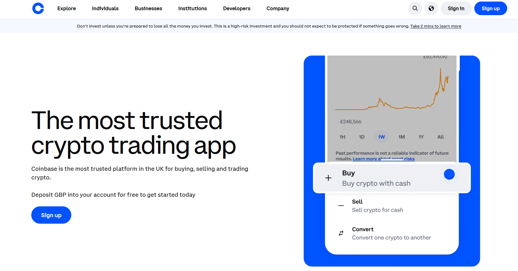 Coinbase UK site homepage