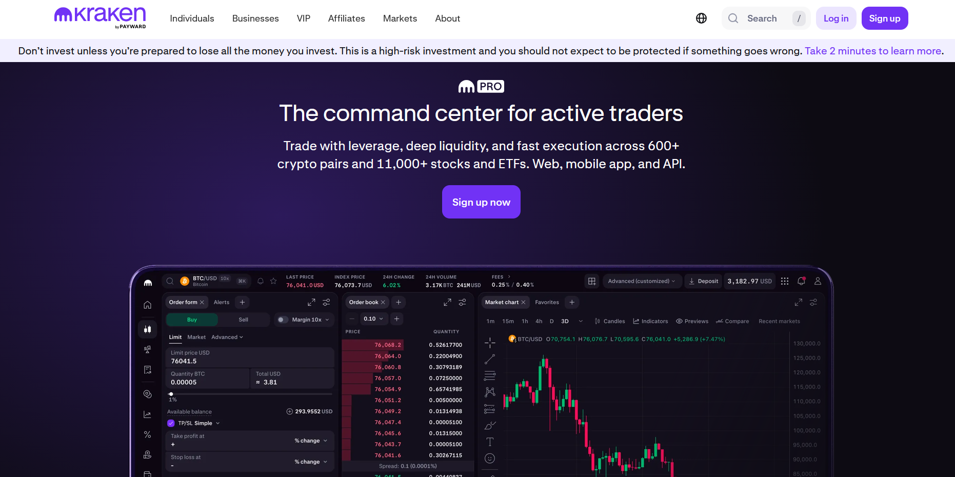 Kraken UK site homepage