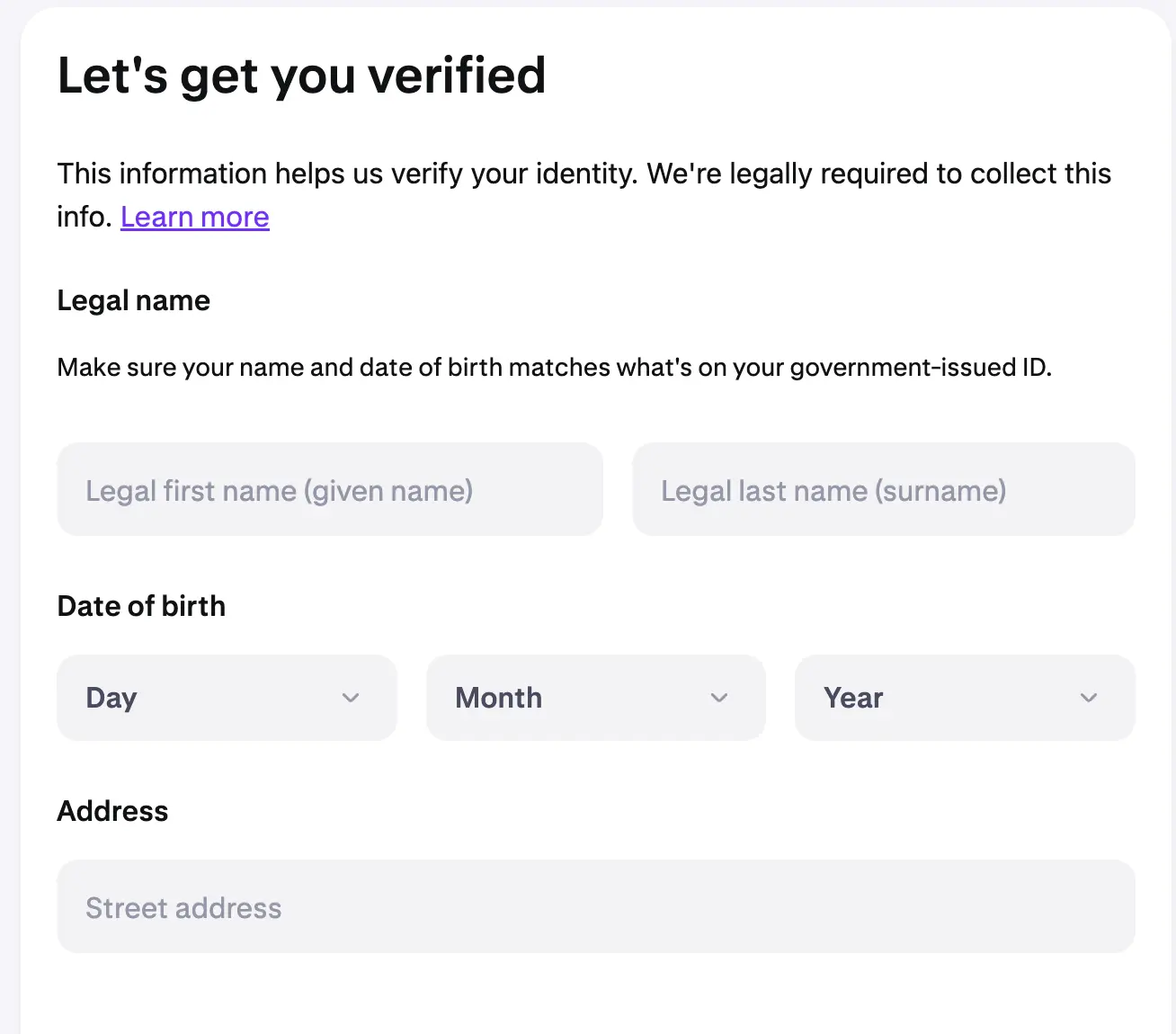 Kraken Canada Verify Identity page